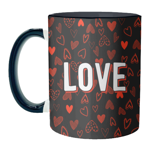 The Word Love (red hearts version) - unique mug by Adam Regester
