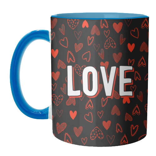 The Word Love (red hearts version) - unique mug by Adam Regester