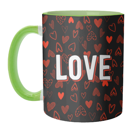 The Word Love (red hearts version) - unique mug by Adam Regester