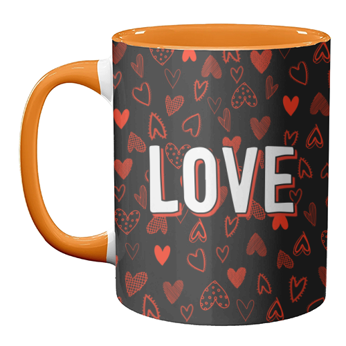 The Word Love (red hearts version) - unique mug by Adam Regester