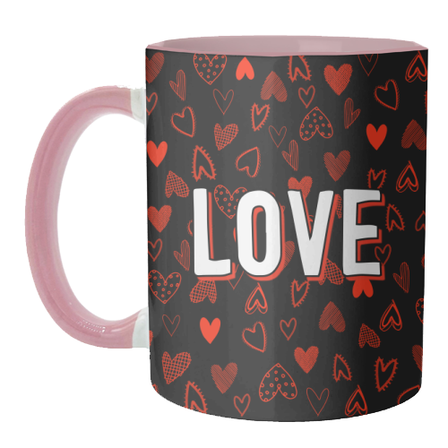 The Word Love (red hearts version) - unique mug by Adam Regester
