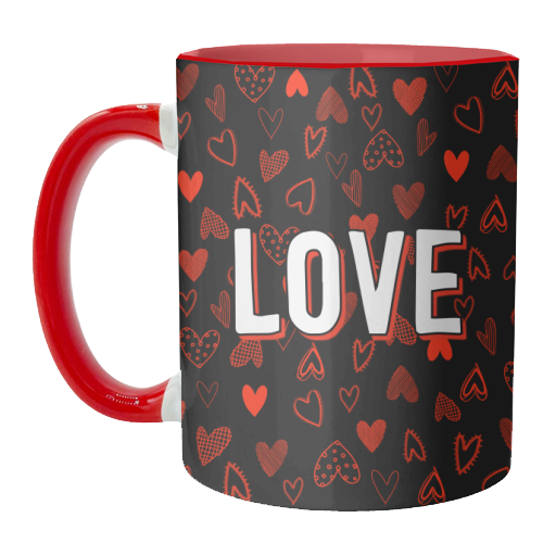 The Word Love (red hearts version) - unique mug by Adam Regester