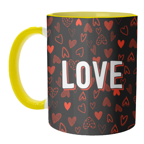 The Word Love (red hearts version) - unique mug by Adam Regester