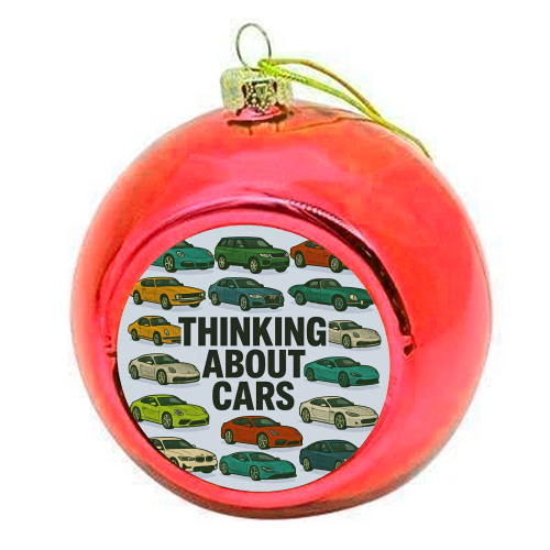 Thinking About Cars - colourful christmas bauble by Ms Doodle