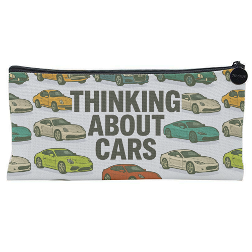 Thinking About Cars - flat pencil case by Ms Doodle