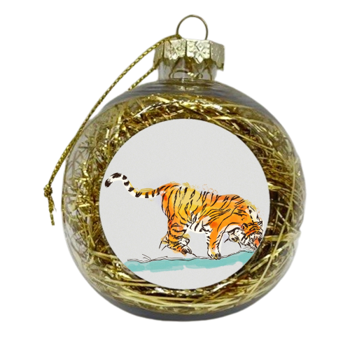 Thirsty Tiger - xmas bauble by minniemorris art