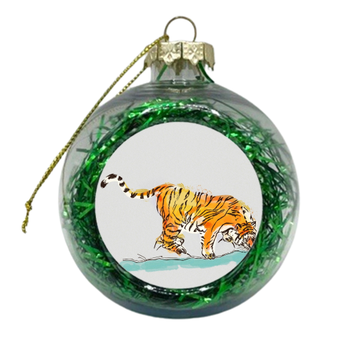Thirsty Tiger - xmas bauble by minniemorris art