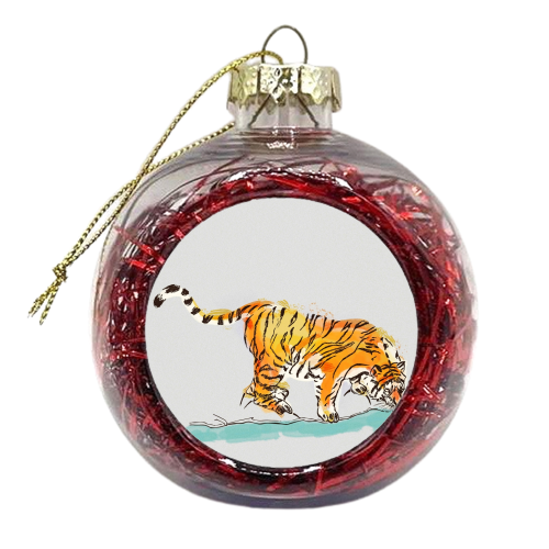 Thirsty Tiger - xmas bauble by minniemorris art