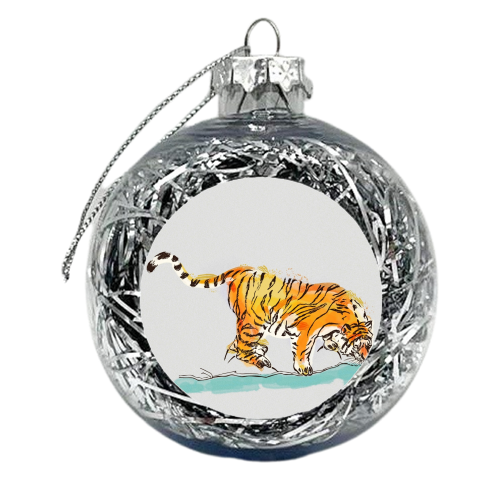 Thirsty Tiger - xmas bauble by minniemorris art