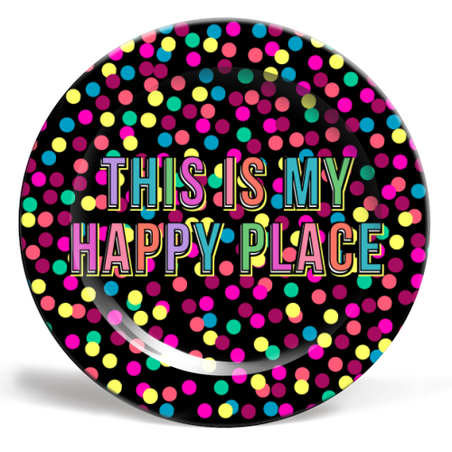 This Is My Happy Place (Black/Rainbow) - ceramic dinner plate by Nida Designs