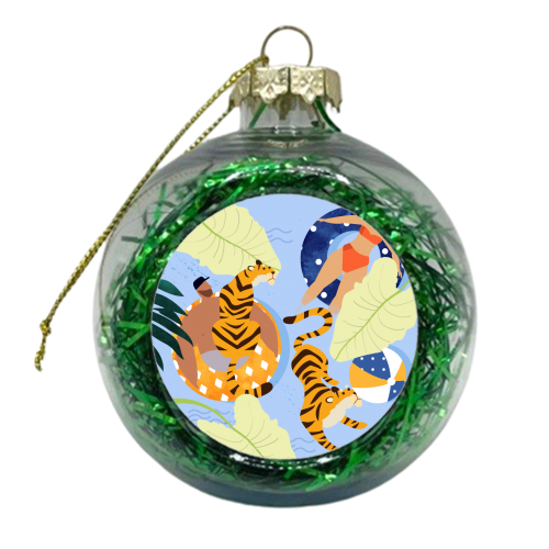 This Summer Illustration, Swimming Pool Tiger, Wildlife Quirky Fun Couple Love - xmas bauble by Uma Prabhakar Gokhale