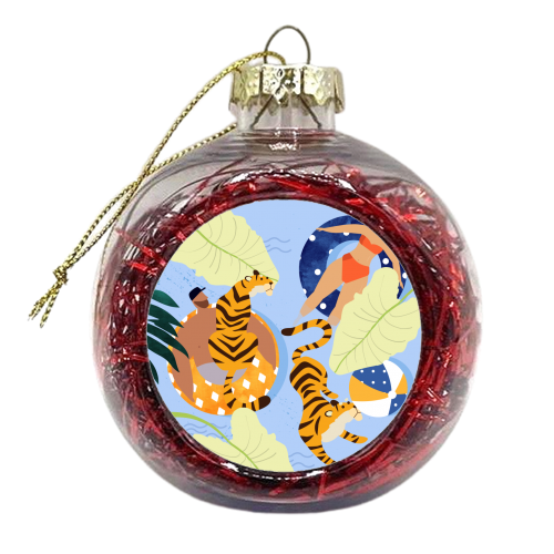 This Summer Illustration, Swimming Pool Tiger, Wildlife Quirky Fun Couple Love - xmas bauble by Uma Prabhakar Gokhale