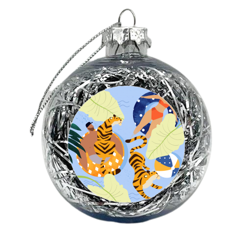 This Summer Illustration, Swimming Pool Tiger, Wildlife Quirky Fun Couple Love - xmas bauble by Uma Prabhakar Gokhale