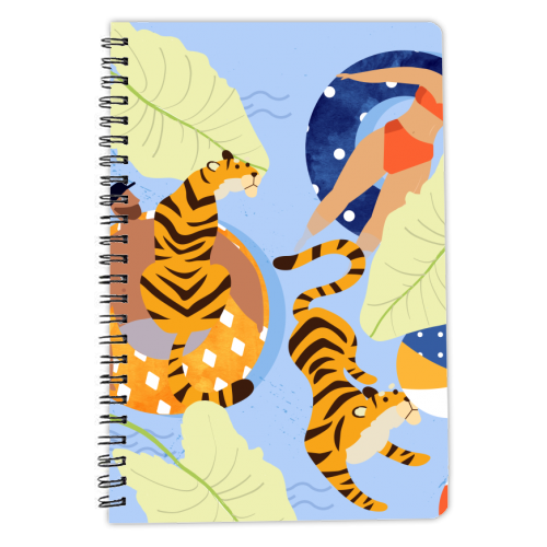 This Summer Illustration, Swimming Pool Tiger, Wildlife Quirky Fun Couple Love - personalised A4, A5, A6 notebook by Uma Prabhakar Gokhale