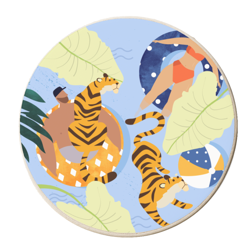 This Summer Illustration, Swimming Pool Tiger, Wildlife Quirky Fun Couple Love - personalised beer coaster by Uma Prabhakar Gokhale