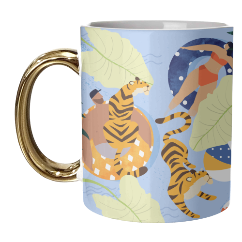 This Summer Illustration, Swimming Pool Tiger, Wildlife Quirky Fun Couple Love - unique mug by Uma Prabhakar Gokhale