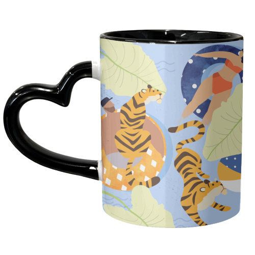 This Summer Illustration, Swimming Pool Tiger, Wildlife Quirky Fun Couple Love - unique mug by Uma Prabhakar Gokhale