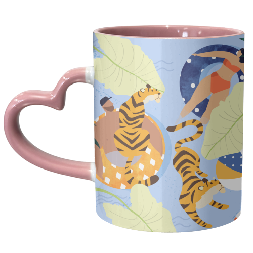 This Summer Illustration, Swimming Pool Tiger, Wildlife Quirky Fun Couple Love - unique mug by Uma Prabhakar Gokhale