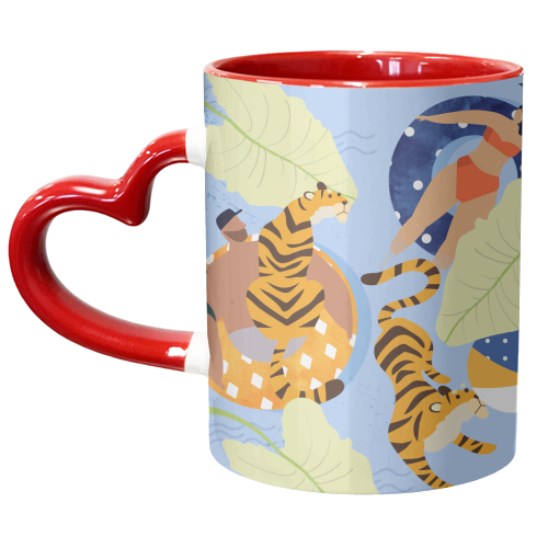 This Summer Illustration, Swimming Pool Tiger, Wildlife Quirky Fun Couple Love - unique mug by Uma Prabhakar Gokhale