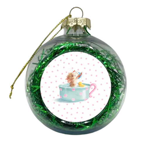 Tifft Mouse taking a Teacup Bath - Pink Dots - xmas bauble by Tina Macnaughton