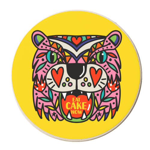 TIGER EAT CAKE NOW - personalised beer coaster by Nichola Cowdery