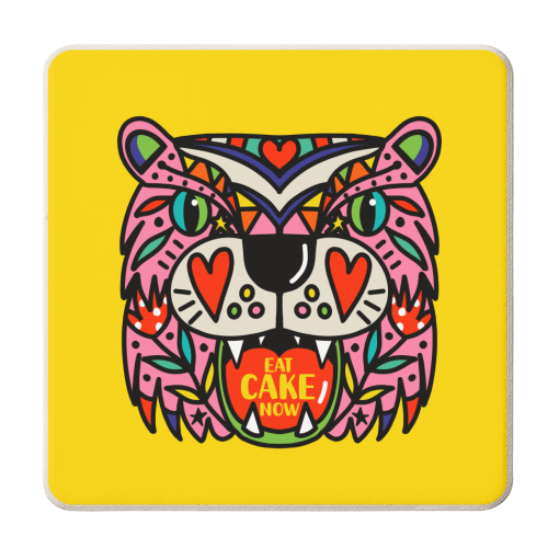 TIGER EAT CAKE NOW - personalised beer coaster by Nichola Cowdery