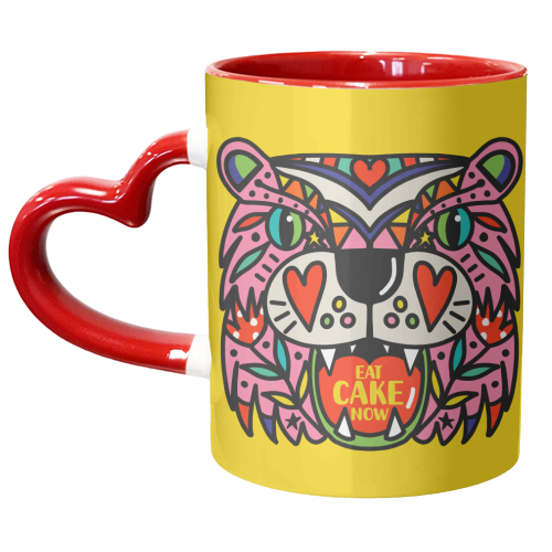 TIGER EAT CAKE NOW - unique mug by Nichola Cowdery