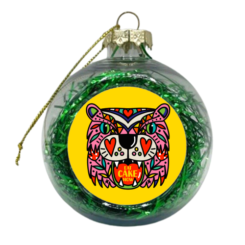TIGER EAT CAKE NOW - xmas bauble by Nichola Cowdery