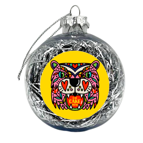 TIGER EAT CAKE NOW - xmas bauble by Nichola Cowdery