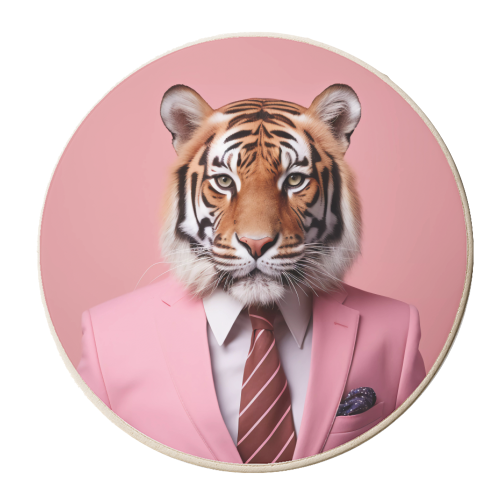 Tiger in pink mens clothes - personalised beer coaster by haris kavalla