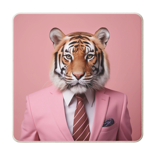 Tiger in pink mens clothes - personalised beer coaster by haris kavalla