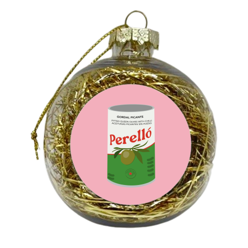 Tin of Perello Olives in Pink Illustration - xmas bauble by Move Studio
