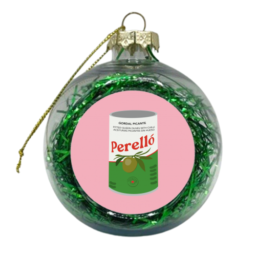 Tin of Perello Olives in Pink Illustration - xmas bauble by Move Studio