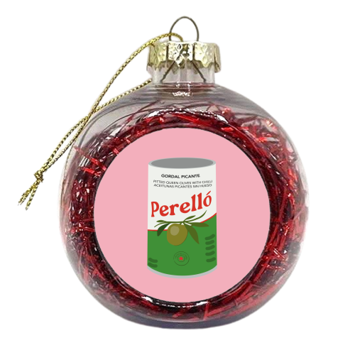 Tin of Perello Olives in Pink Illustration - xmas bauble by Move Studio