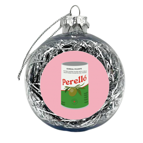 Tin of Perello Olives in Pink Illustration - xmas bauble by Move Studio
