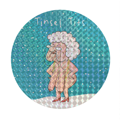 Tinsel Tits Funny Naked old lady Christmas Design - Circle Sticker by AbiGoLucky
