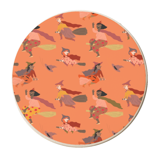 Tiny witches (orange version) - personalised beer coaster by Ezra W. Smith