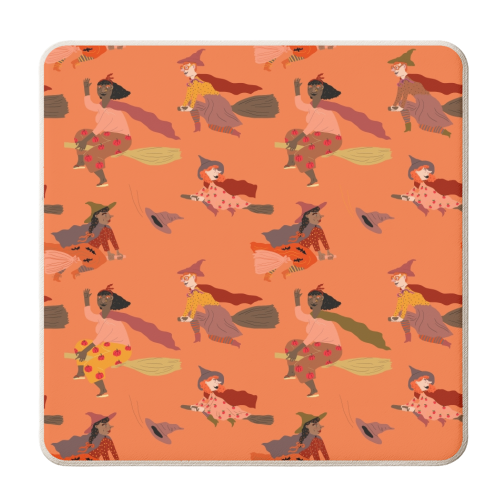Tiny witches (orange version) - personalised beer coaster by Ezra W. Smith
