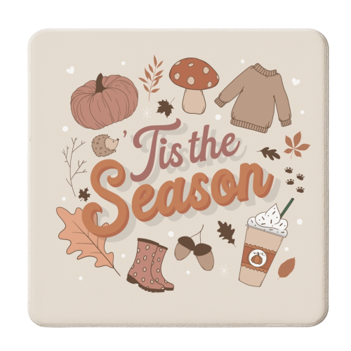 Tis the season autumn fall print - personalised beer coaster by The Girl Next Draw