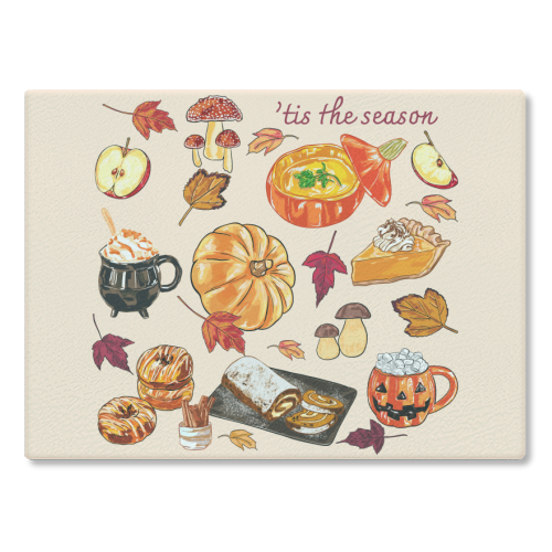 'Tis The Season Cozy Autumn - glass chopping board by EZbie