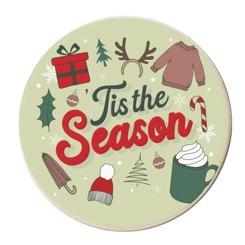 Tis the season winter Christmas print - personalised beer coaster by The Girl Next Draw