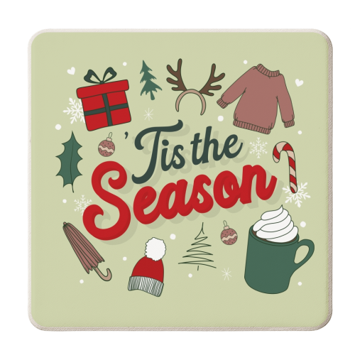Tis the season winter Christmas print - personalised beer coaster by The Girl Next Draw