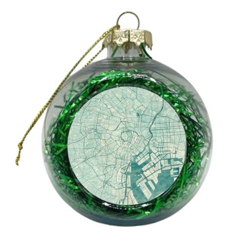 Tokyo Map Blue Vintage - xmas bauble by City Art Posters