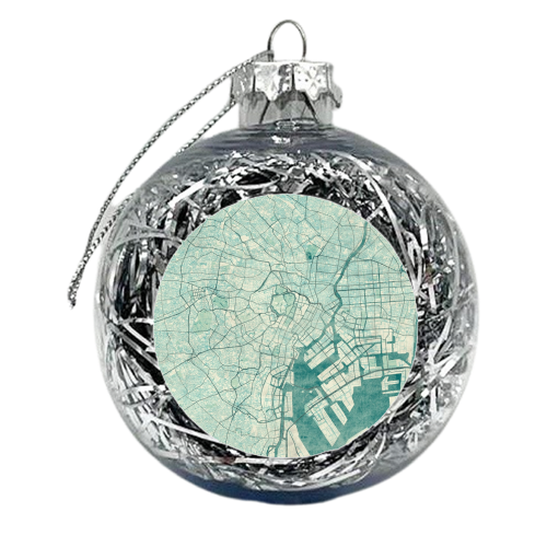 Tokyo Map Blue Vintage - xmas bauble by City Art Posters
