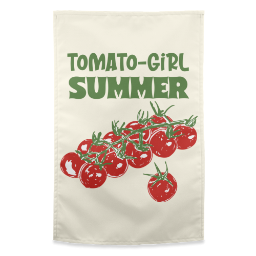 Tomato Girl Summer Aesthetic Illustration - funny tea towel by EZbie