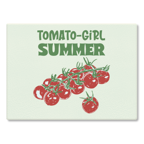 Tomato Girl Summer Aesthetic Illustration - glass chopping board by EZbie