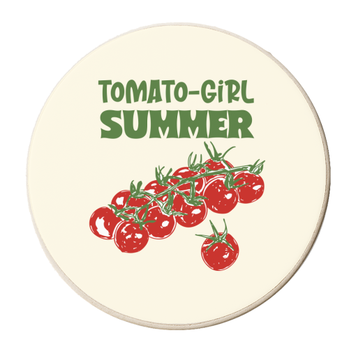 Tomato Girl Summer Aesthetic Illustration - personalised beer coaster by EZbie