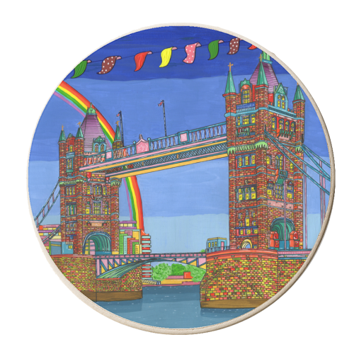 Tower Bridge with Bunting - personalised beer coaster by Julie Littler