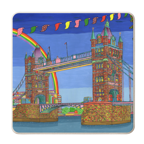 Tower Bridge with Bunting - personalised beer coaster by Julie Littler
