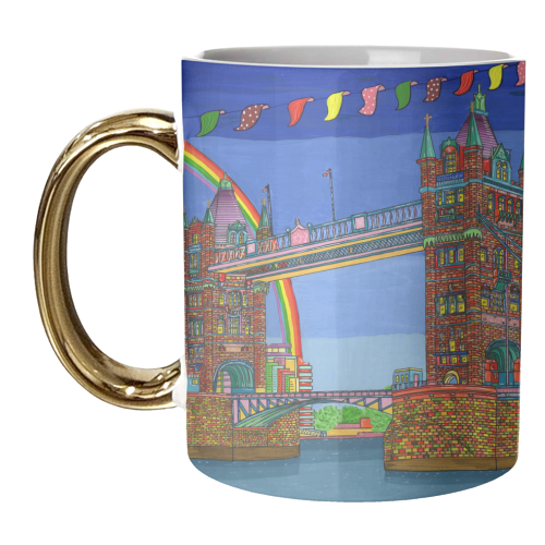 Tower Bridge with Bunting - unique mug by Julie Littler